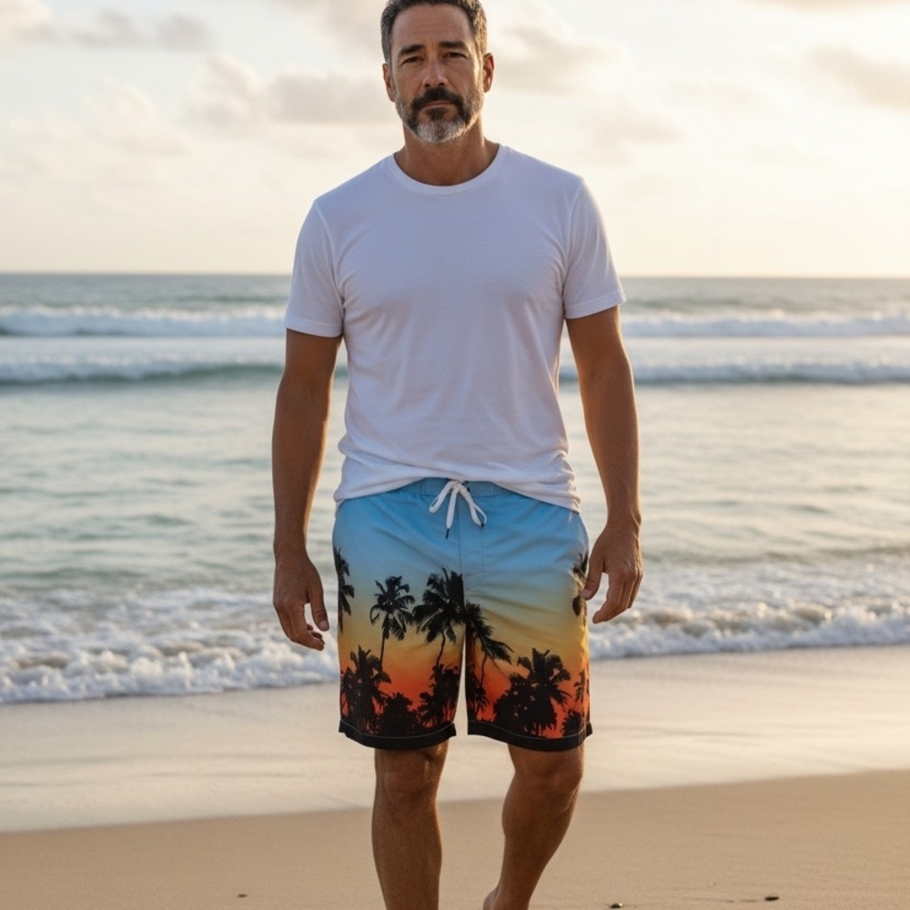 SONOMA - NWOT, Men's Lined Swim Trunks, Tropical Scene Print, Pockets, XXL